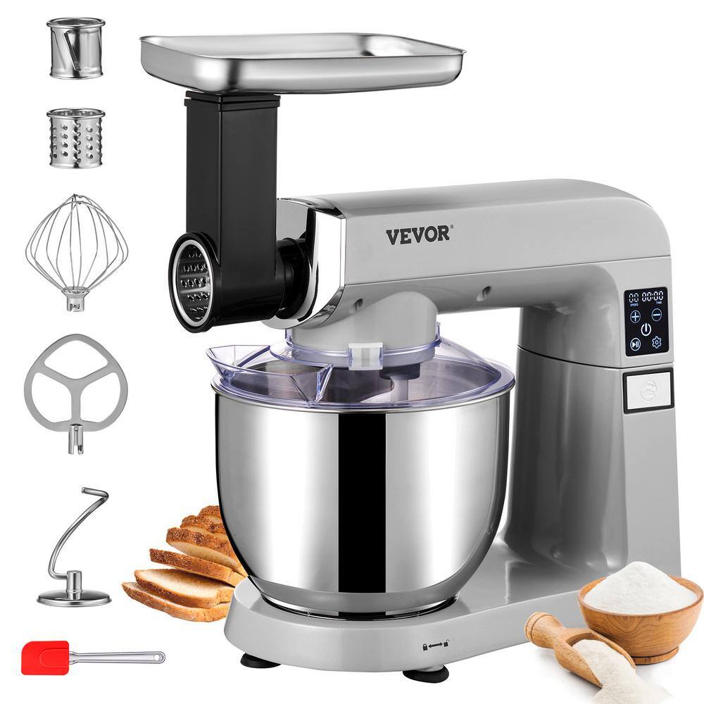 VEVOR 6 IN 1 Stand Mixer 450W Tilt-Head Multifunctional Electric Mixer with 6 Speeds LCD Screen Timing 7.4 Qt. Stainless Bowl ZRL7L450W110V113VV1