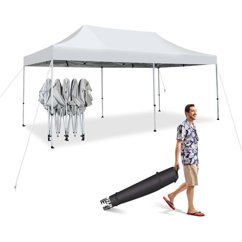 10 x 20 FT Upgraded Folding Pop-Up Canopy Tent with Wheeled Carrying Bag, Outdoor Commercial Sun Shelter Tent