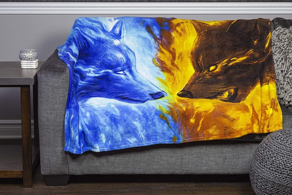 Fire and Ice Wolves Super Soft Plush Fleece Throw Blanket