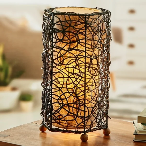 Handmade Natural Nito Table Lamp - 7 x 7 x 17