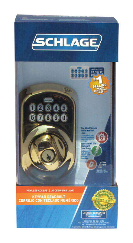 Schlage Bright Brass Steel Electronic Deadbolt