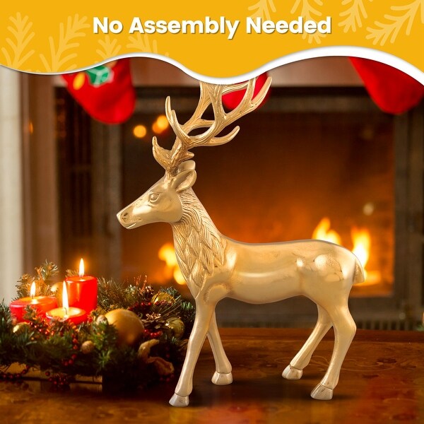 Costway Standing Reindeer Statue Aluminum Deer Sculpture for Indoors