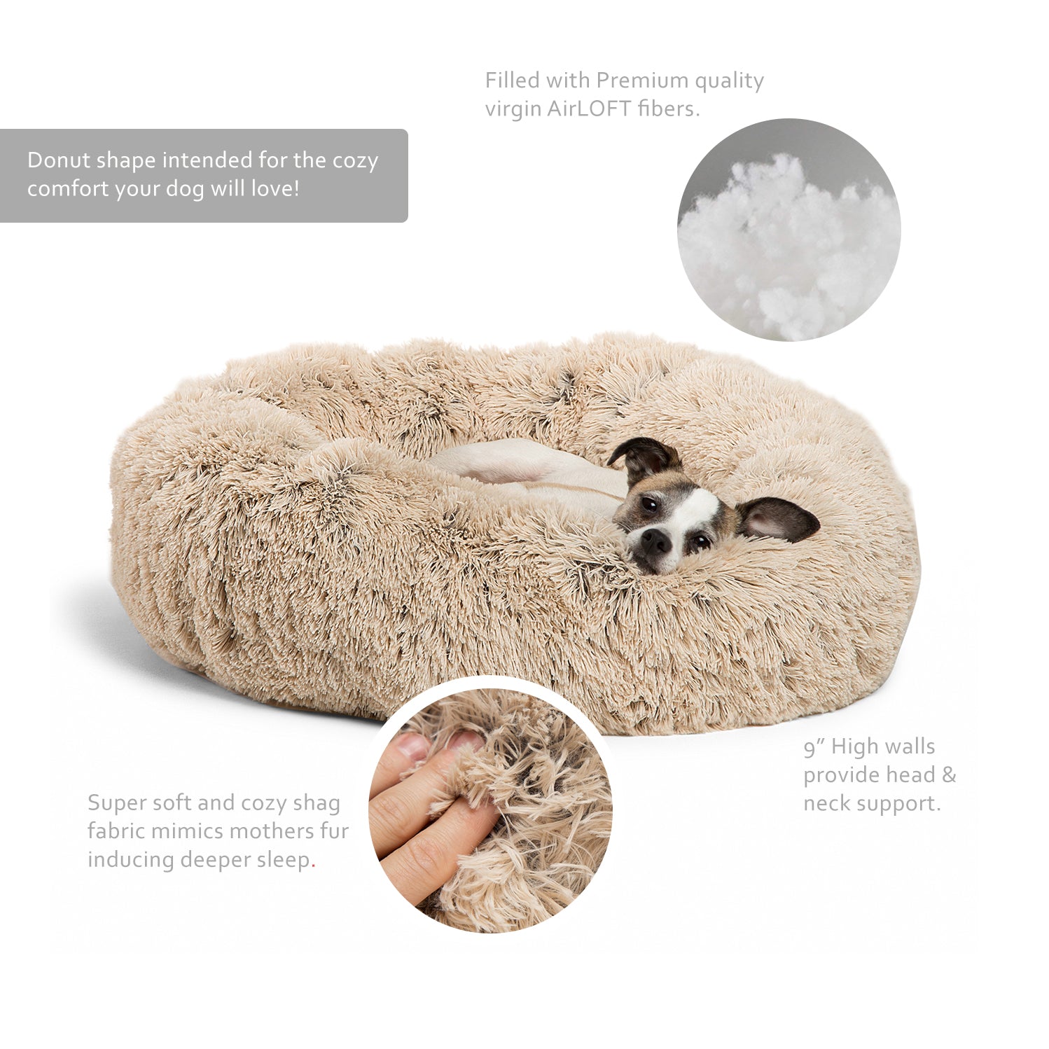 Best Friends by Sheri Luxury 23 Inch Shag Faux Fur Donut Dog Cat Pet Bed, Taupe