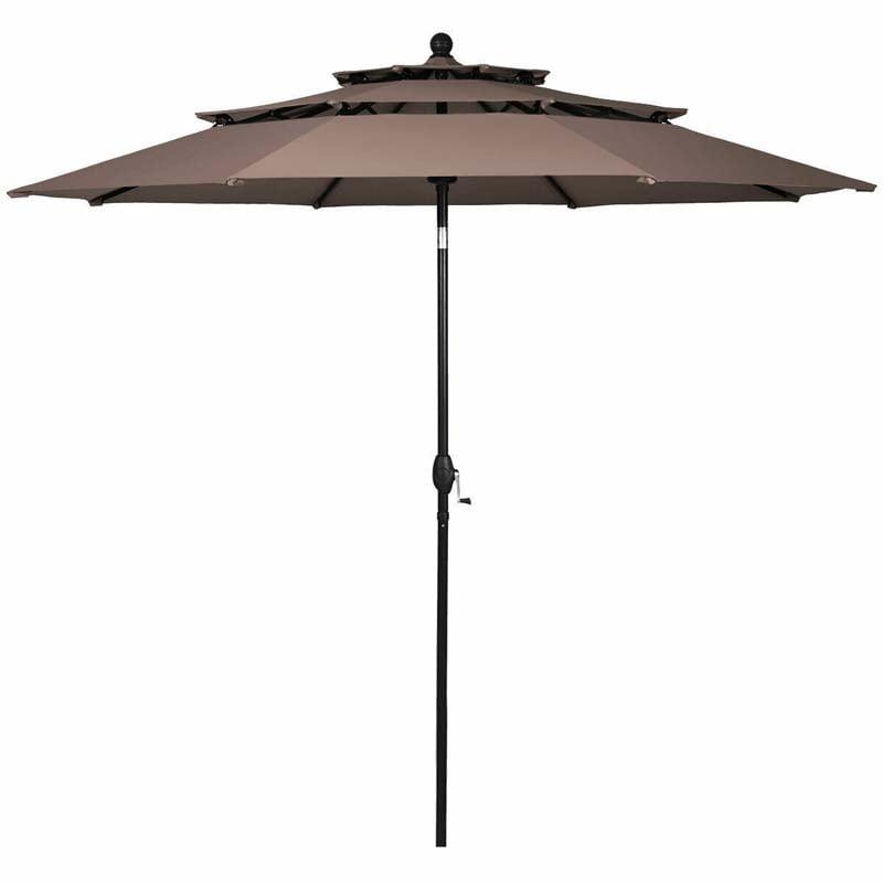 10 FT 3 Tiers Outdoor Patio Market Umbrella with Crank & Auto-tilt, Double Vented Table Umbrella for Pool Deck