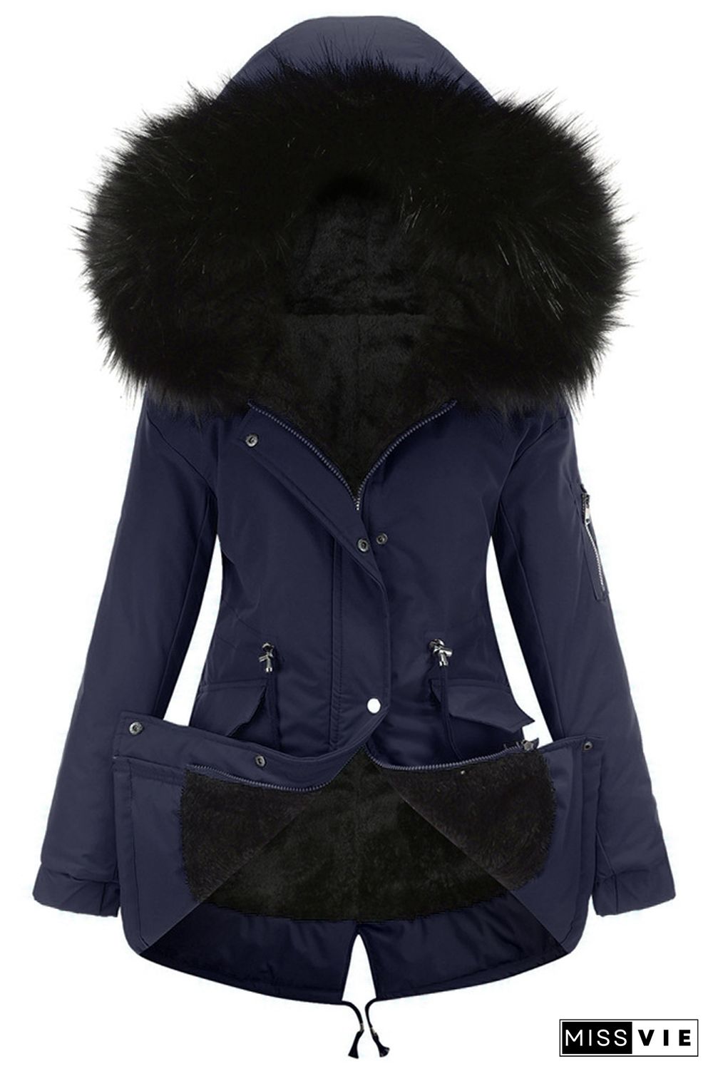 Winter Padded Cotton Jacket Fur Collar Zipper Hooded Coat Wholesale