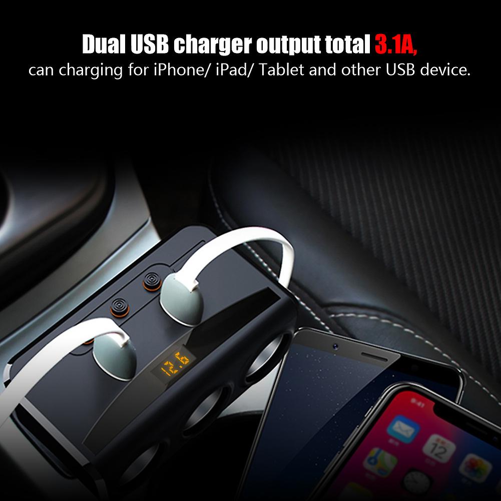 12v-24v Car Cigarette Lighter Power Socket Splitter Adapter 3.1a Dual Usb Charger Voltmeter