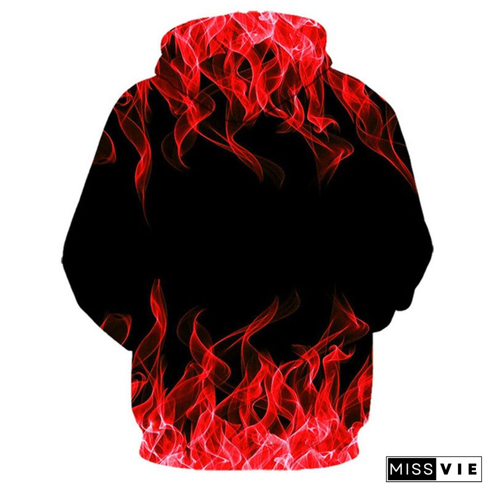 New Colorful Unisex Fashion Long Sleeve Hooded Sweatshirt 3D Printed Flame Jumper Hoodies Oversized Loose Drawstring Sweatshirt