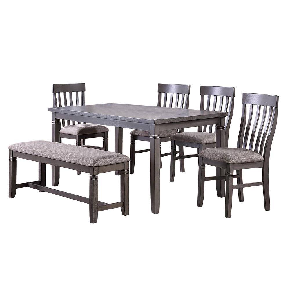 Venetian Worldwide 6-Piece 60 In. Gray Wood Top Dining Set with Bench VP-F2605