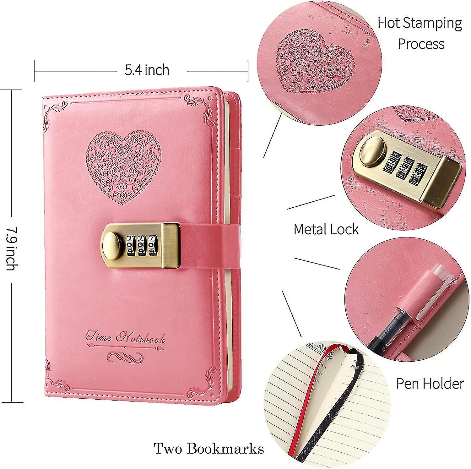 Diary With Lock For Girls - Leather Password Locking Journal Cute Secret Diaries Notebook With Combination Lock For Women Adults B6 Size 5.3x7.8 Inch