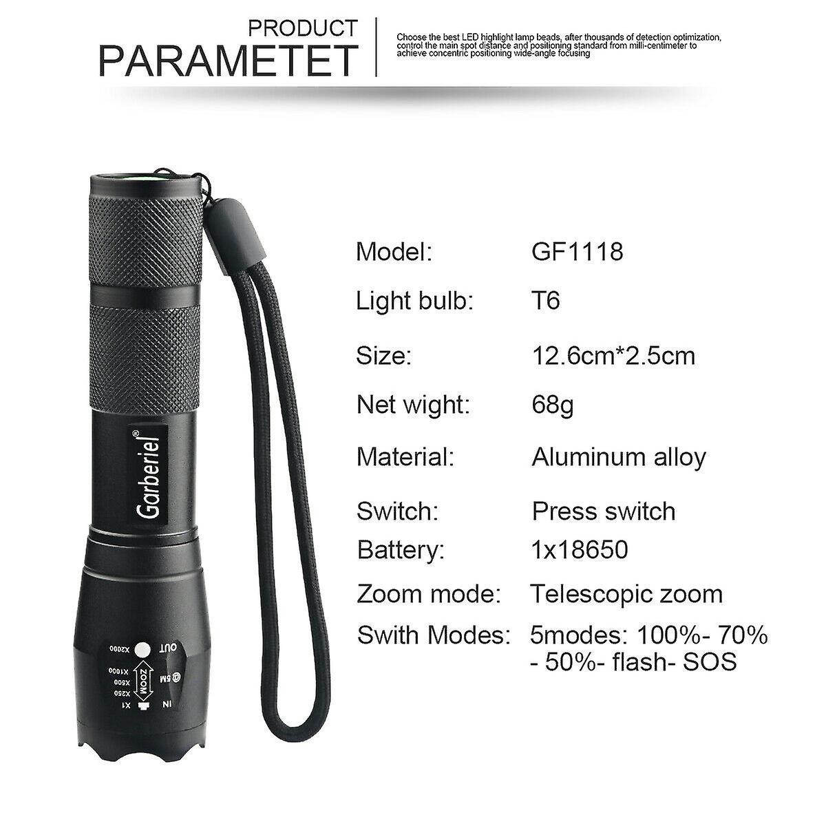 2000lumens T6 Led Flashlight Mini Zoom Torch+18650 Battery