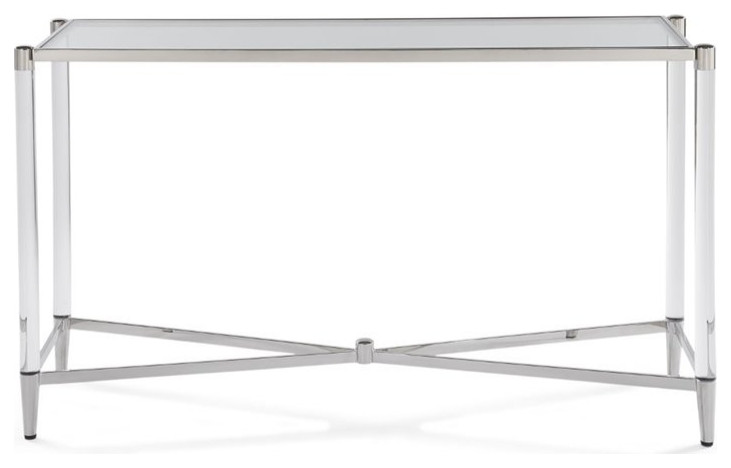 Modus Marilyn Glass Top Rectangular Console Table in Silver   Midcentury   Console Tables   by Homesquare  Houzz