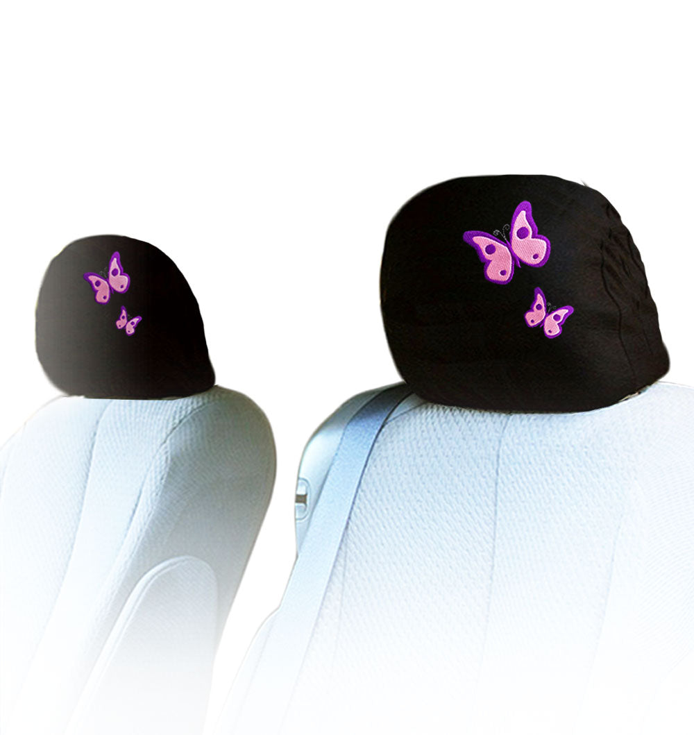 YupbizAuto Black Color Fabric Embroidery Butterfly Logo Universal Auto Car Truck Seat Covers Full Set For Women