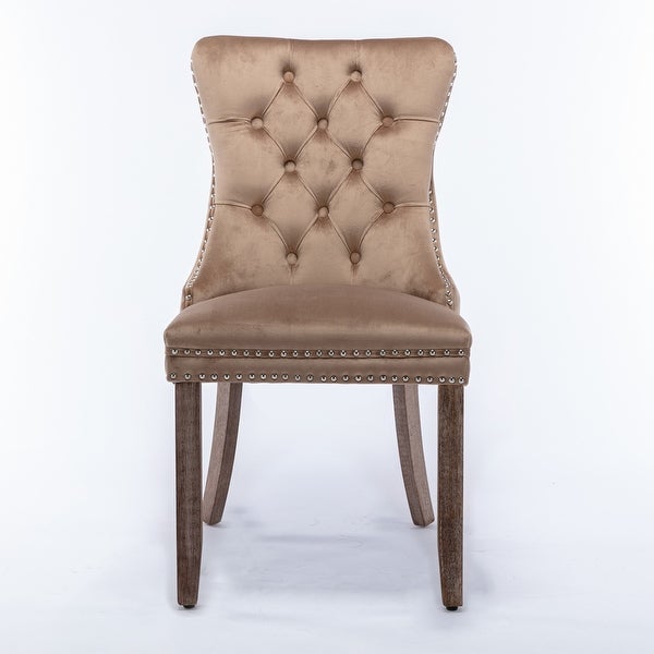 Counter High-end Tufted Solid Wood Contemporary Velvet Upholstered Dining Chair with Wood Legs Nailhead Trim 2-Pcs Set