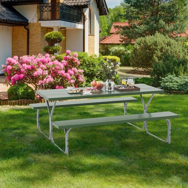 Costway 6 FT Picnic Table Bench Set Outdoor Dining Table and 2 Benches