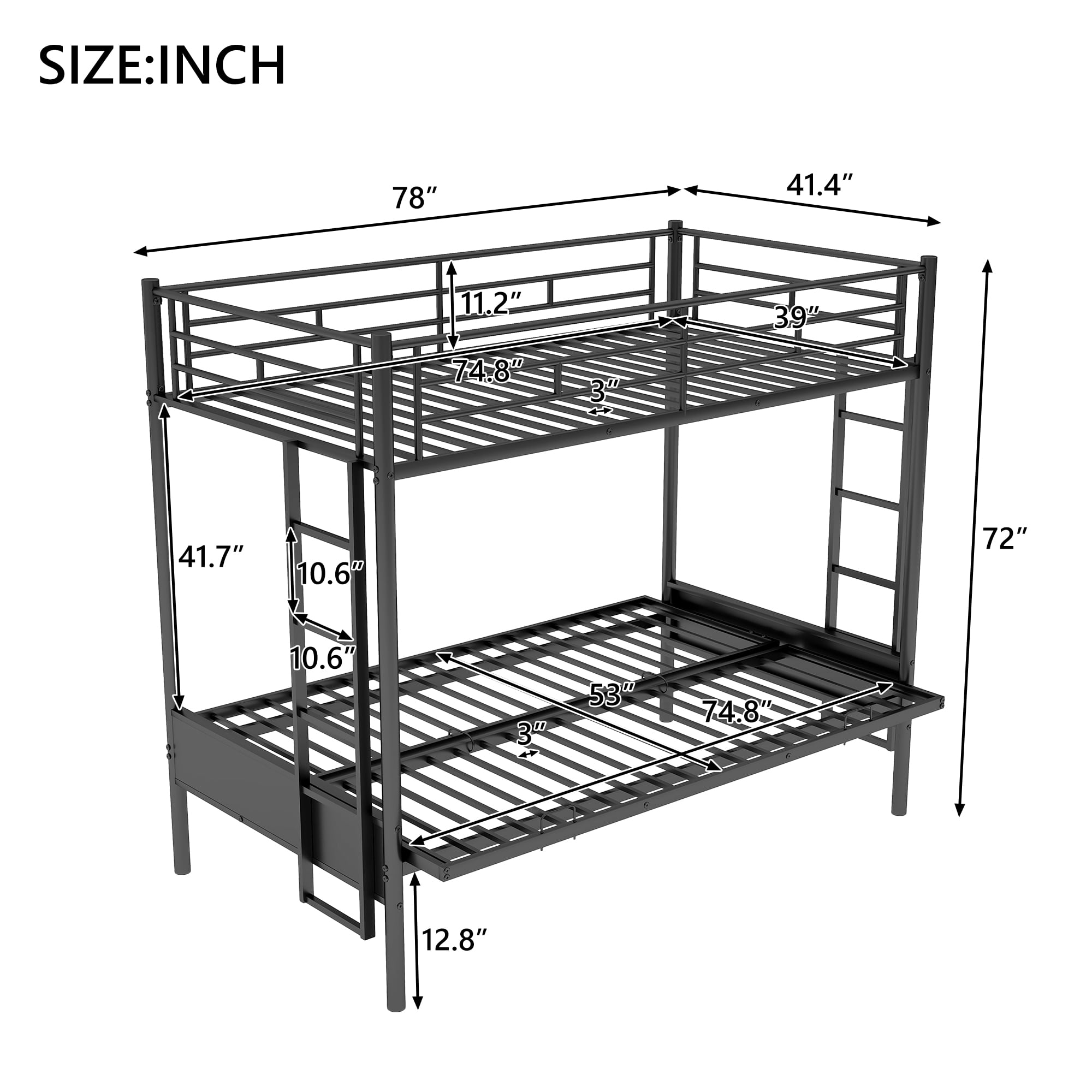 Merax Twin-over-Full Futon Metal Bunk Bed for Children's Bedroom