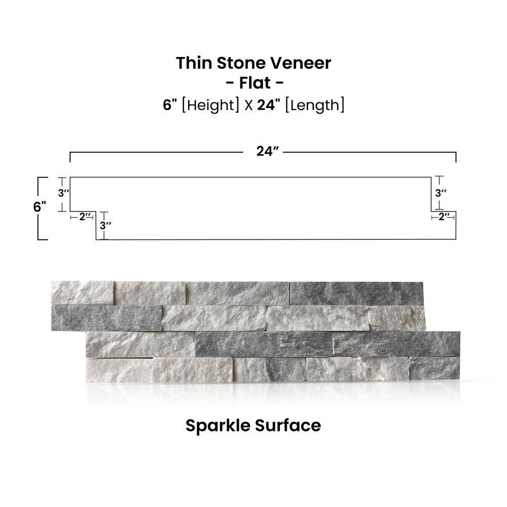 Prestige Stone  Granite Alaska White 6 x 24 in. Natural Stacked Stone Veneer Panel Siding ExteriorInterior Wall Tile (2-Boxes12.84 sq. ft.) TSAL-F-2