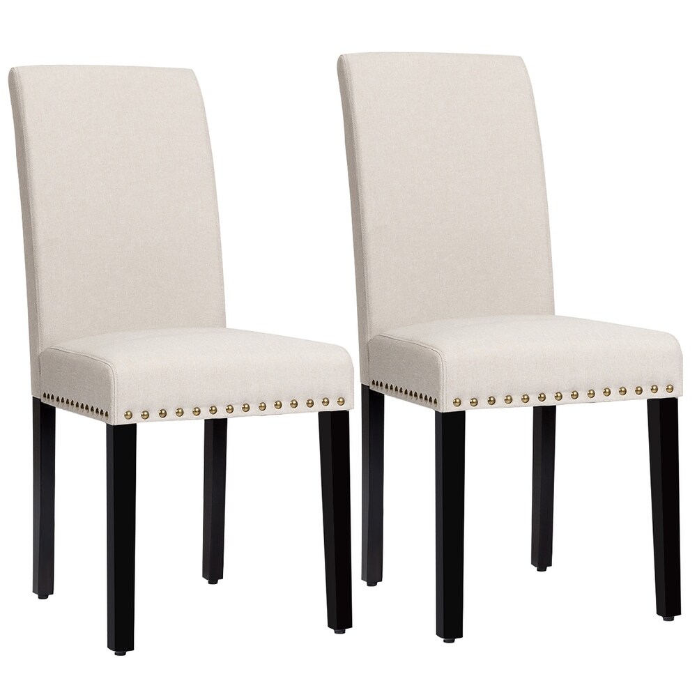 Set of 2 Upholstered Dining Chairs Linen Fabric Side Chairs