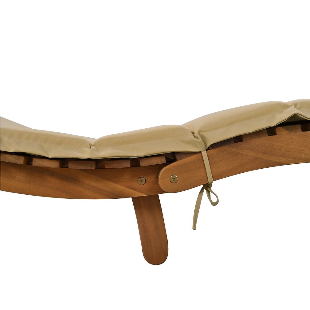 Outdoor Patio Wood Portable Extended Chaise Lounge Set with Foldable Tea Table