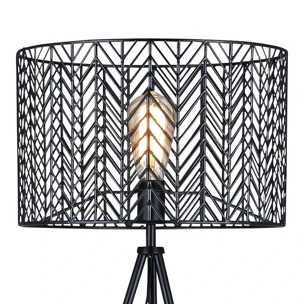 Roisin River of Goods Black Metal Cage-Shade 61-Inch Tripod Base Floor Lamp - 27.25