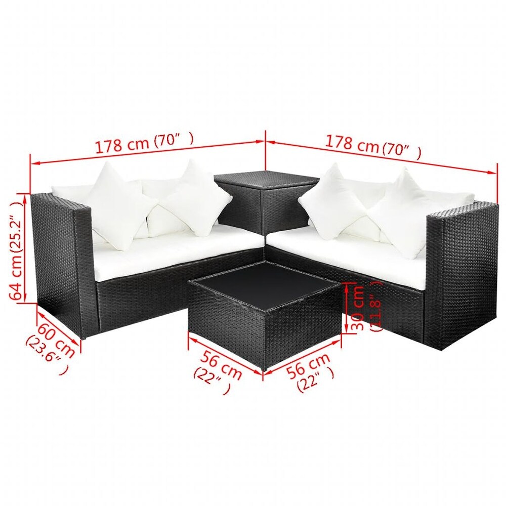 vidaXL Patio Furniture Set 4 Piece Sectional Sofa with Coffee Table Rattan   46.5\