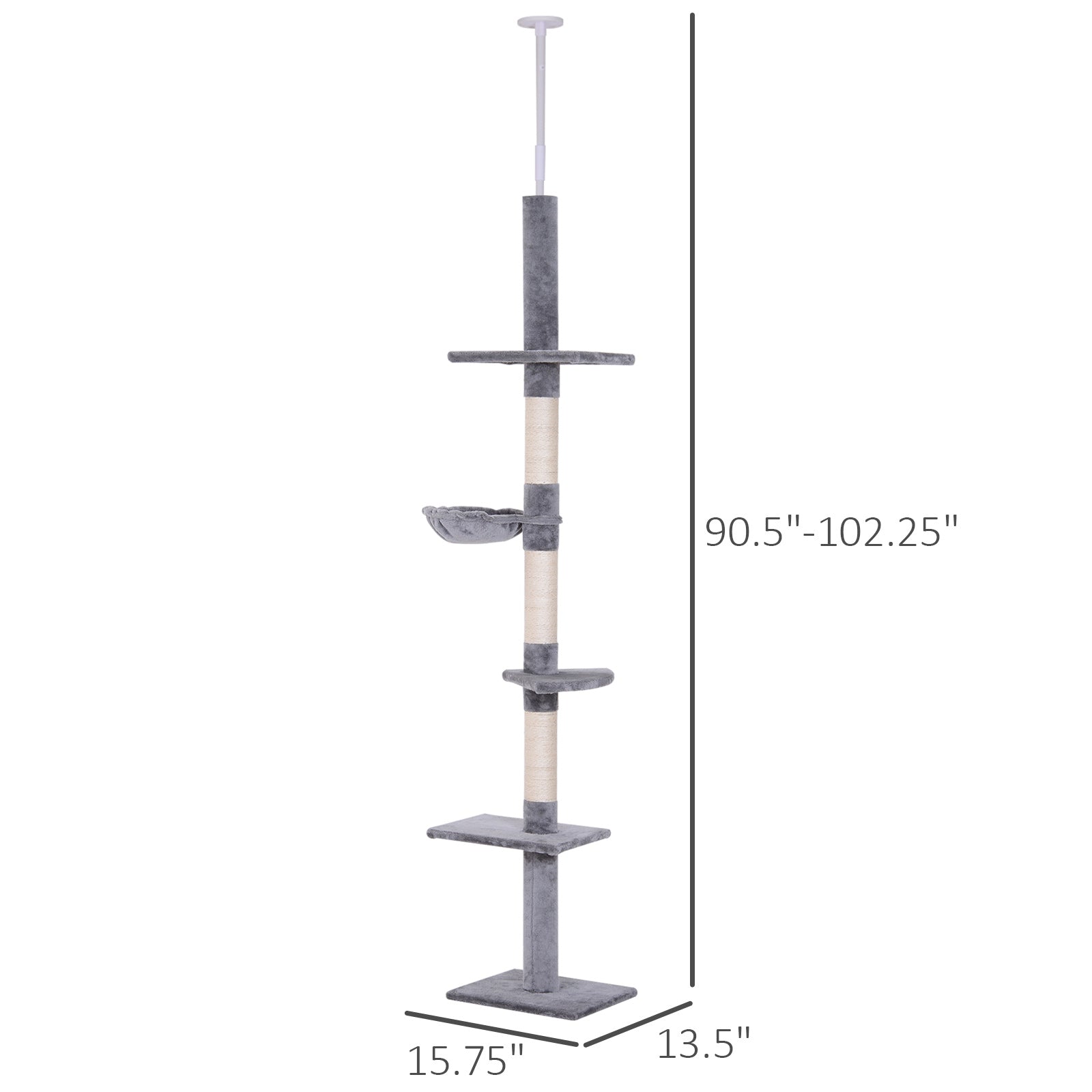 Pawhut Adjustable Height Floor To Ceiling Vertical Cat Tree, Gray and White, 9'