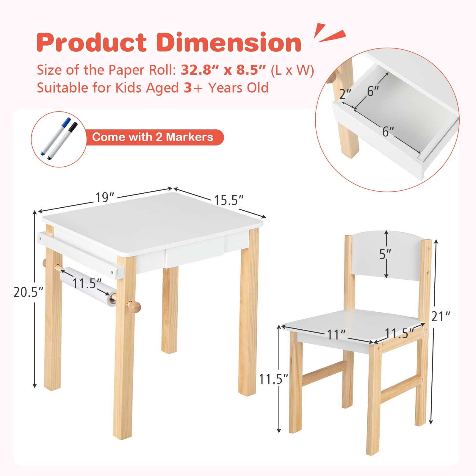 Costzon Kids Table and Chair Set, Toddler Table & Chair (White)