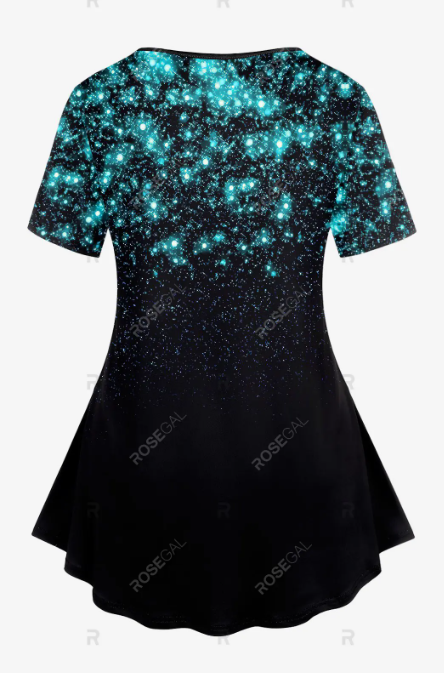 3D Glitter Sparkles Star Printed Tee and 3D Glitter Sparkles Star Leggings Plus Size Outfit