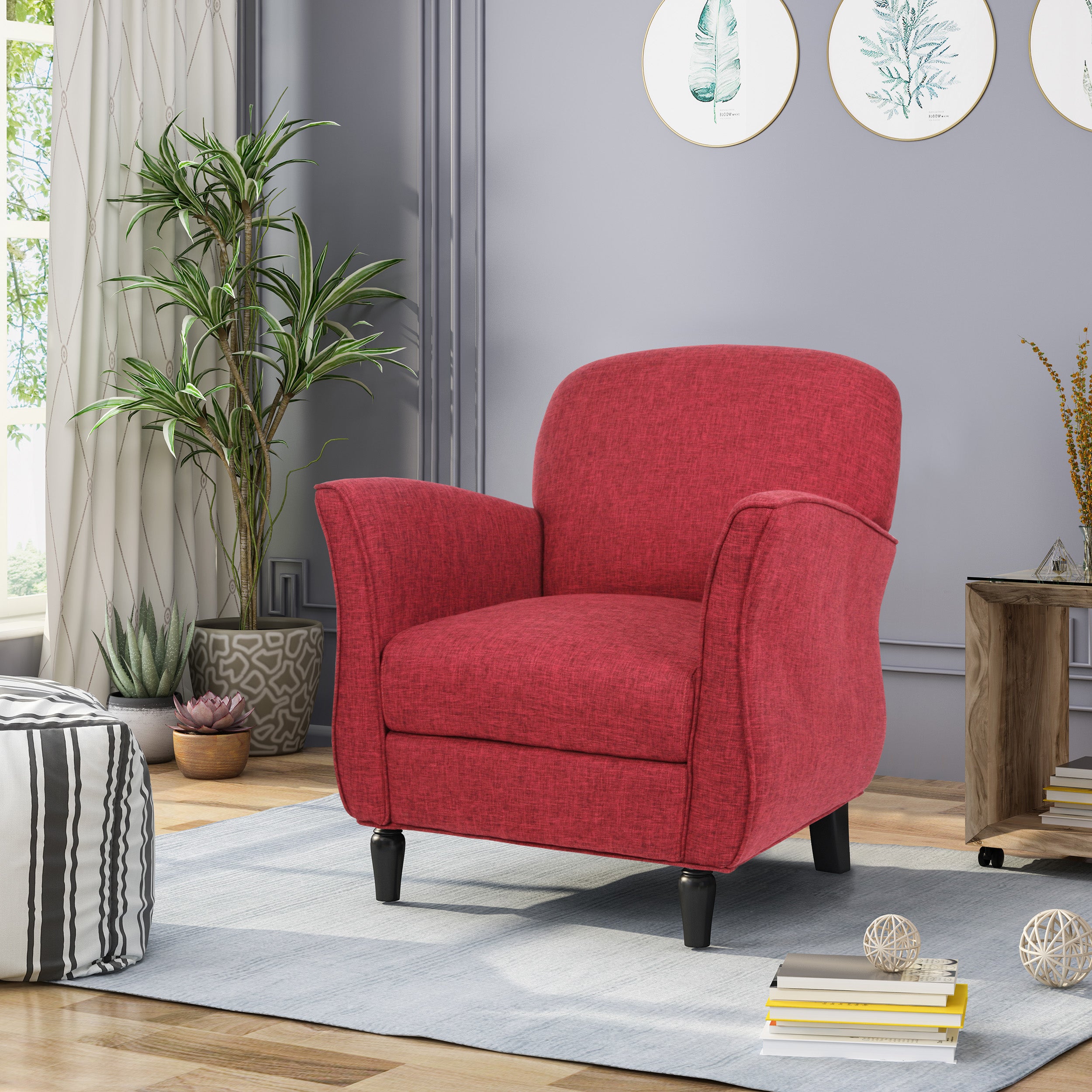 Crew Contemporary Upholstered Tweed Fabric Armchair with Piped Edges