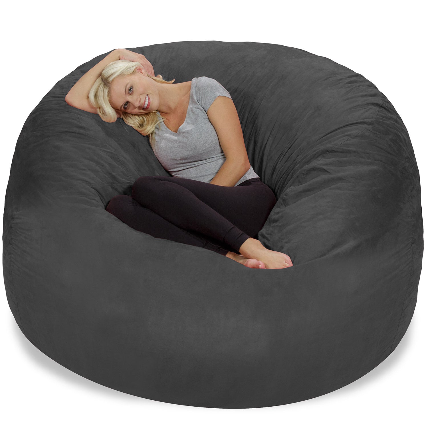 Chill Sack Bean Bag Chair, Memory Foam with Microsuede Cover, Kids, Adults, 6 ft, Charcoal