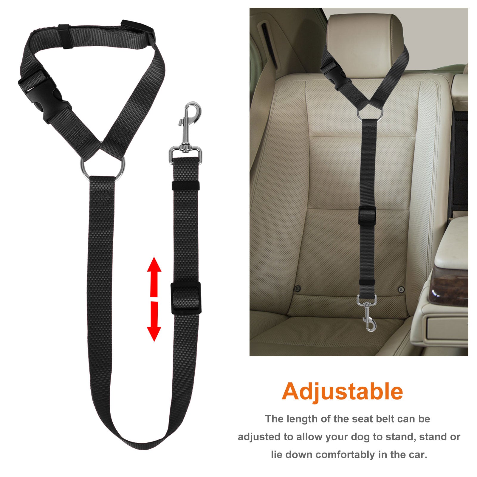 2pcs Adjustable Dog Seat Belt Pet， EEEkit Dog Cat Car Seatbelt Safety Tether Adjustable Harness Belts Pet Leash - Heavy Duty Nylon Seatbelts - Universal Fit Cars Truck SUV