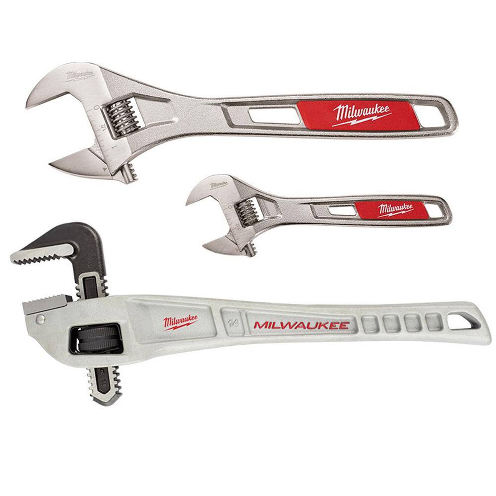 MW 6 in. and 10 in. Adjustable Wrench Set with 14 in. Aluminum Offset Pipe Wrench (3-Piece) 48-22-7400-48-22-7184