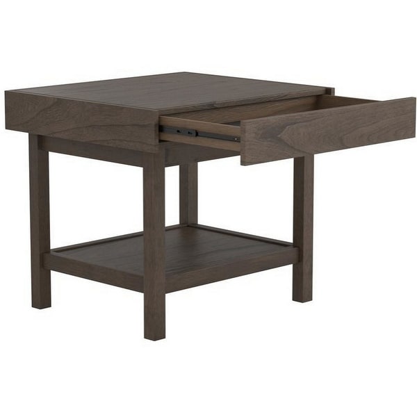 Rectangular Wooden Top End Table with 1 Hidden Drawer， Taupe Gray