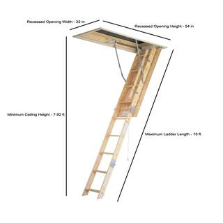 Werner 8 ft. - 10 ft. 22.5 in. x 54 in. Universal Fit Wood Attic Ladder with 250 lb. Maximum Load Capacity WU2210