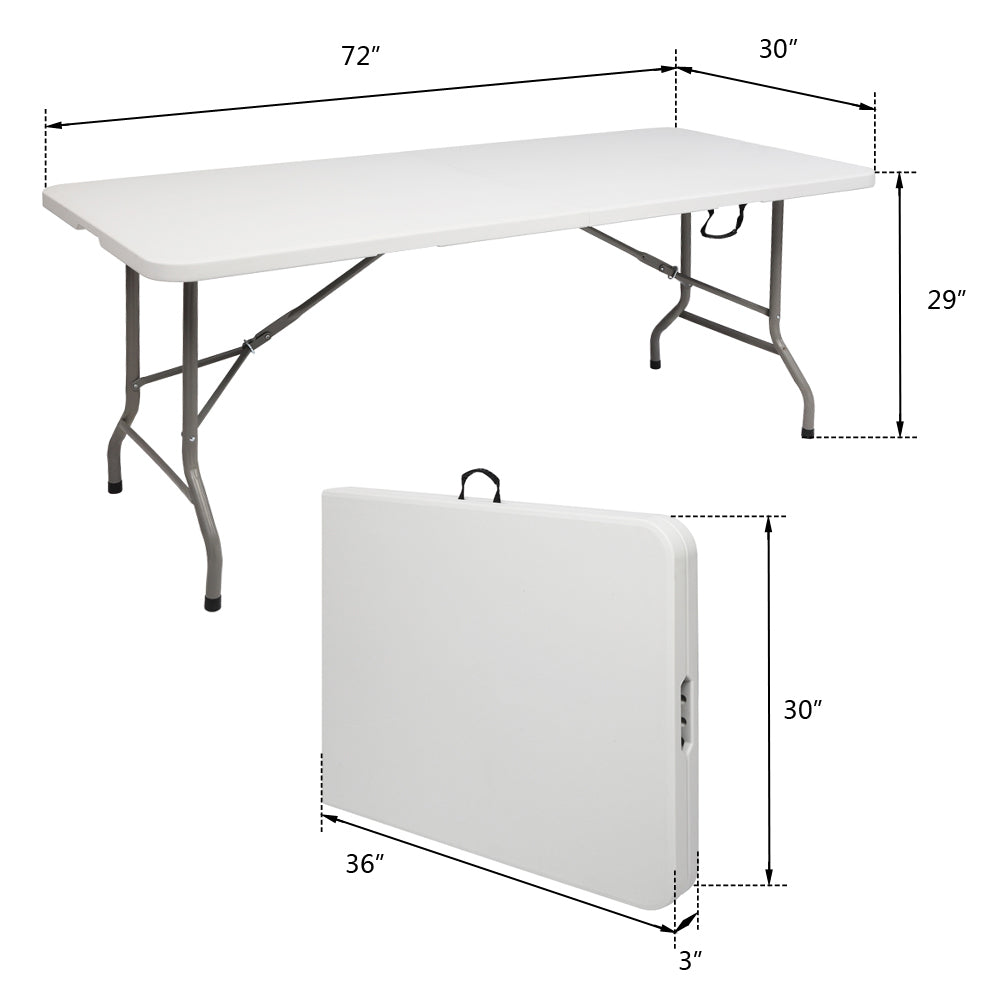 Small Folding Table， 6FT Portable Folding Plastic Dining Table with Carrying Handle， Indoor Outdoor Table for Picnic， Party， Camping， BBQ， Anti-Slip Foot and Easy Setup， JA1664