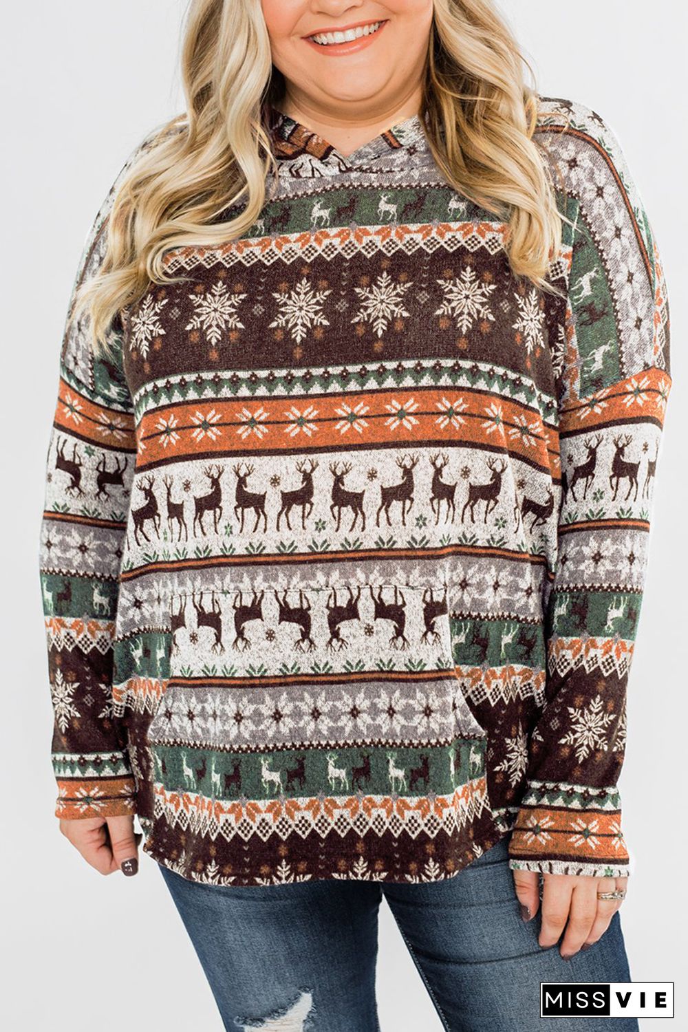 Plus Size Reindeer Print Hoodie