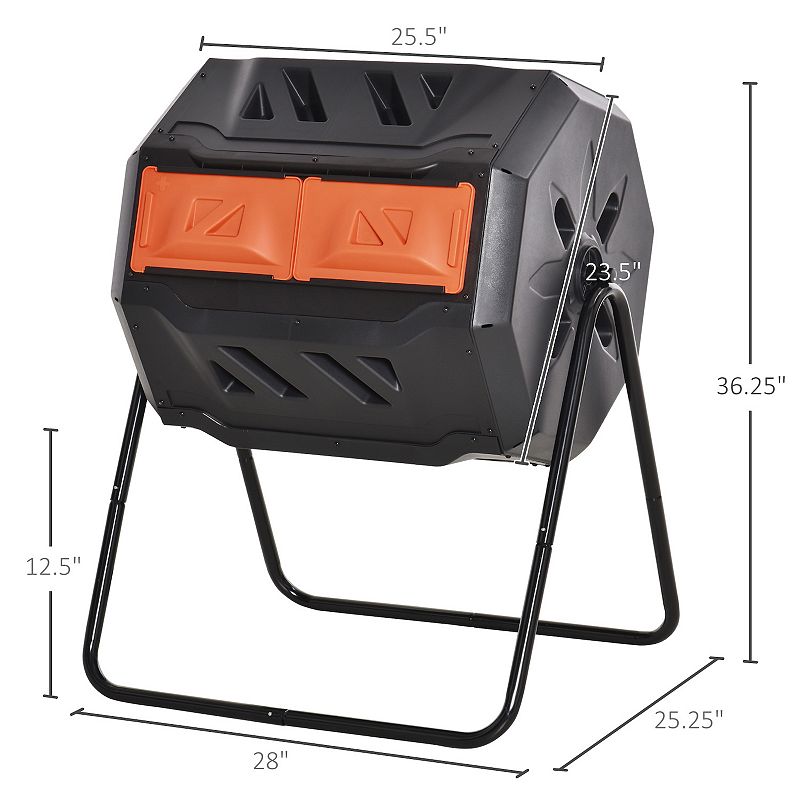 Outsunny Tumbling Compost Bin Outdoor 360 degree Dual Chamber Rotating Composter 43 Gallon Yellow