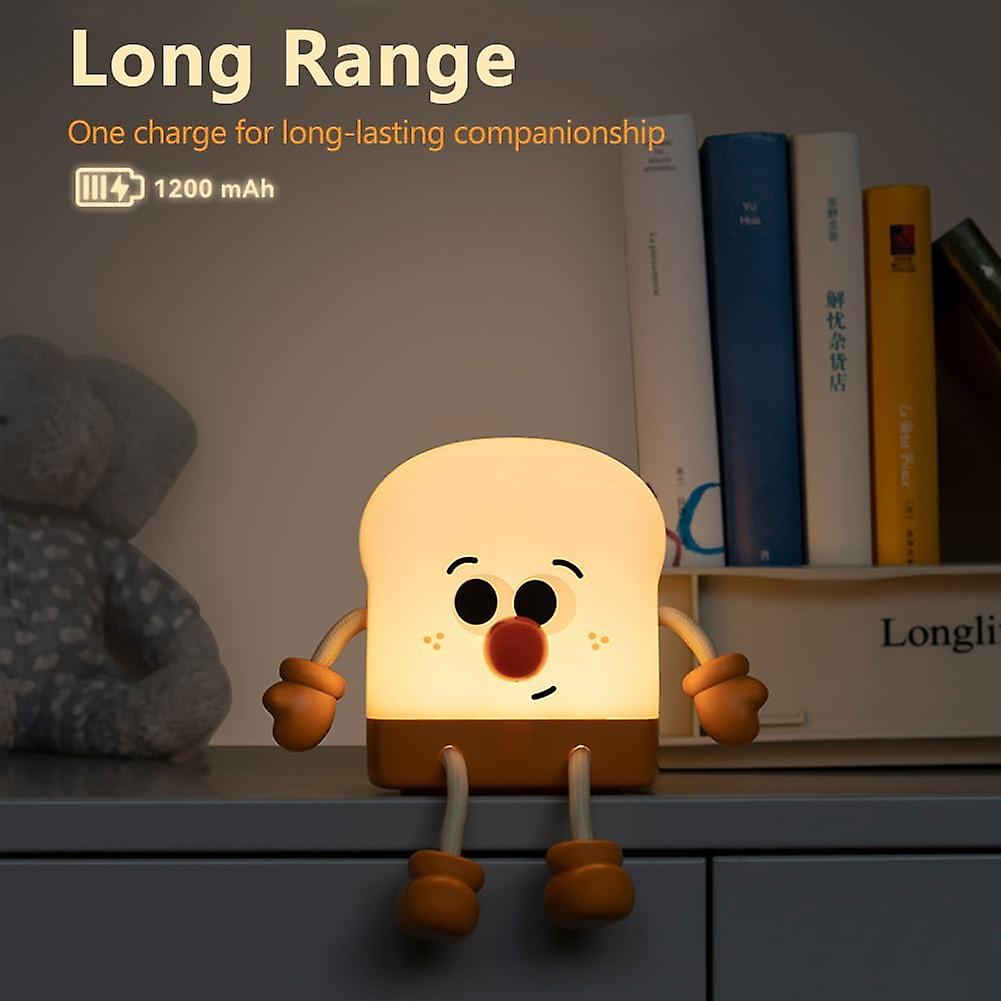 Cute Toast Led  Usb Rechargeable Bread   Lamp With   Dimmable Bedside Lamp