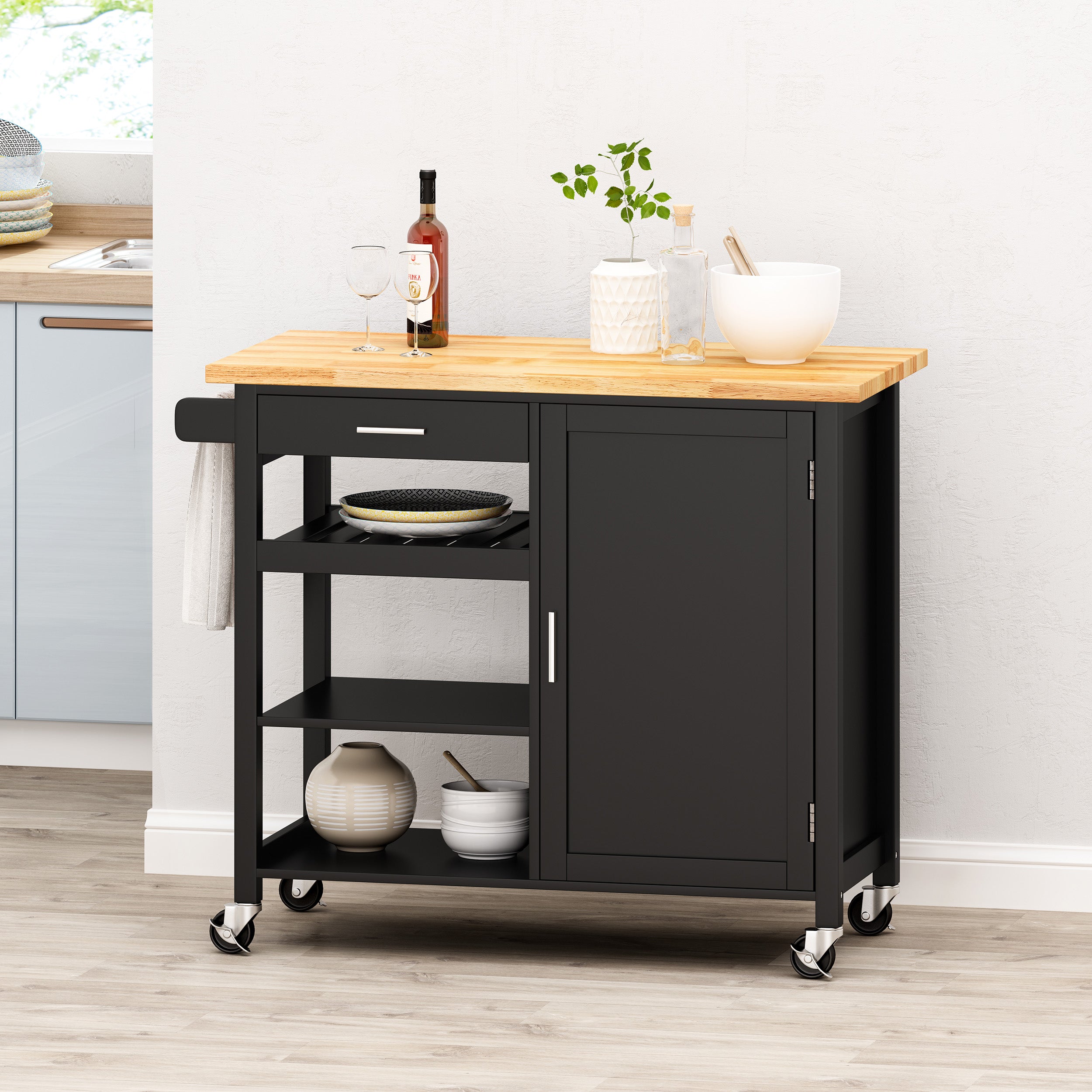 Carmelina Contemporary Kitchen Cart with Wheels