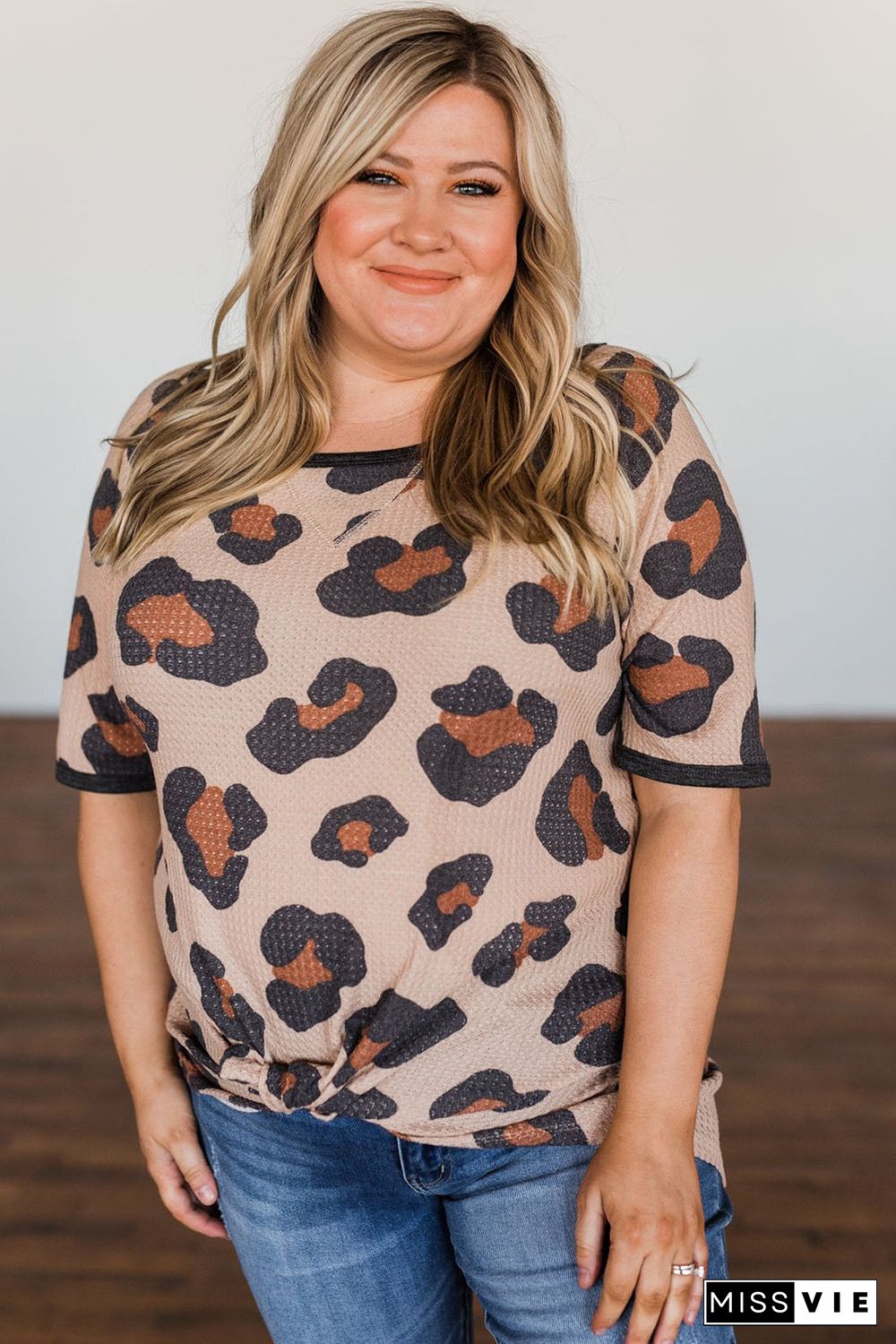 Leopard Print Waffle Plus Size Tee