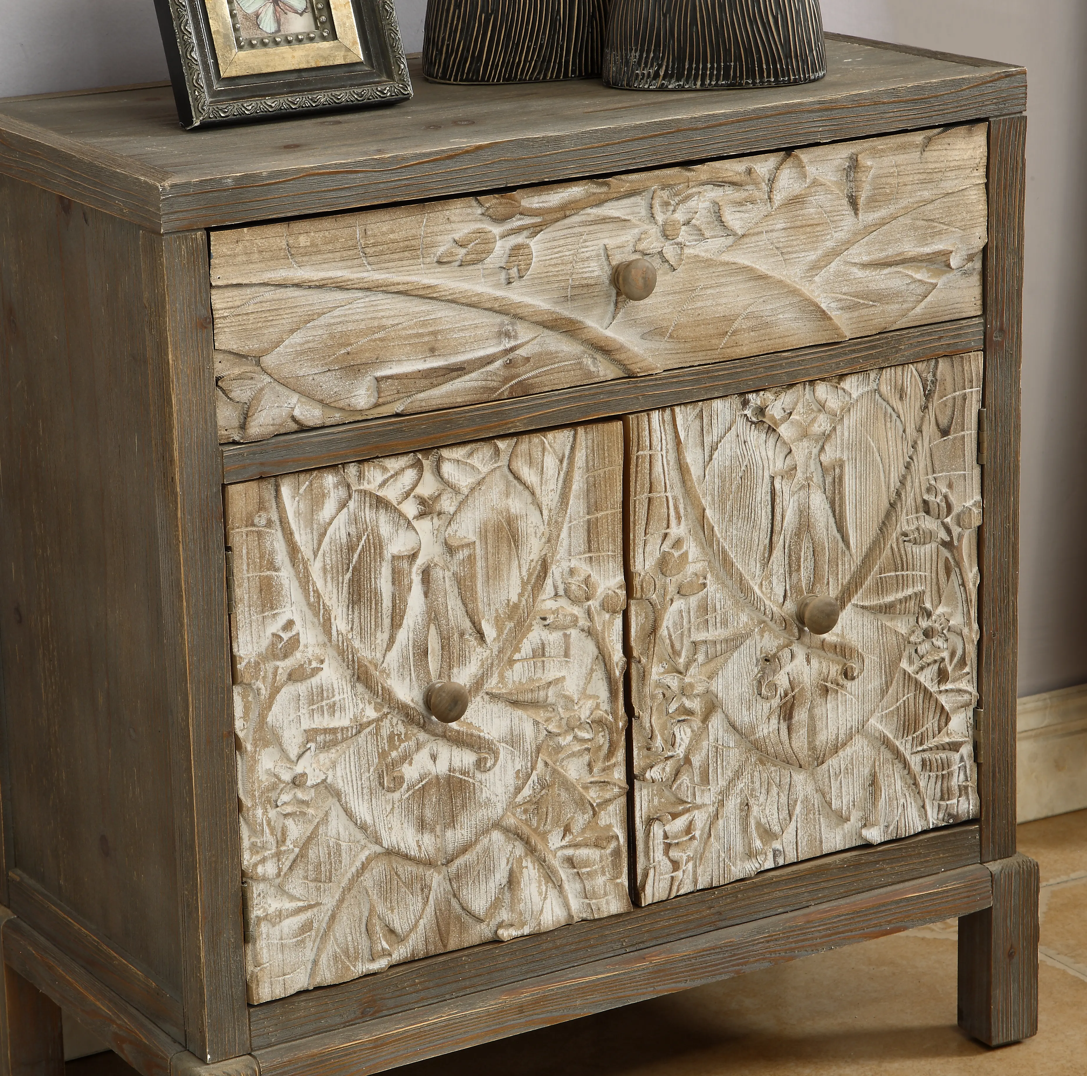 Two Tone Natural and Brown Two Door Storage Accent Cabinet