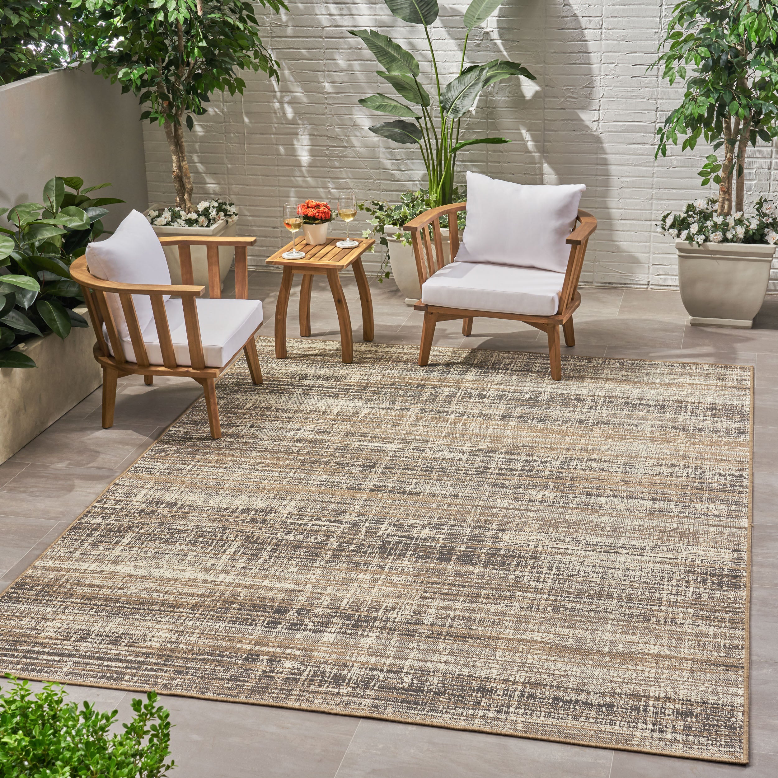 Katherine Outdoor Contemporary Area Rug, Gray and Beige