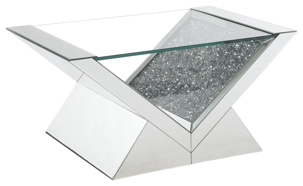 Elegant Coffee Table  V Shaped Mirrored Design With Faux Diamond Inlay Accents   Contemporary   Coffee Tables   by Declusia  Houzz