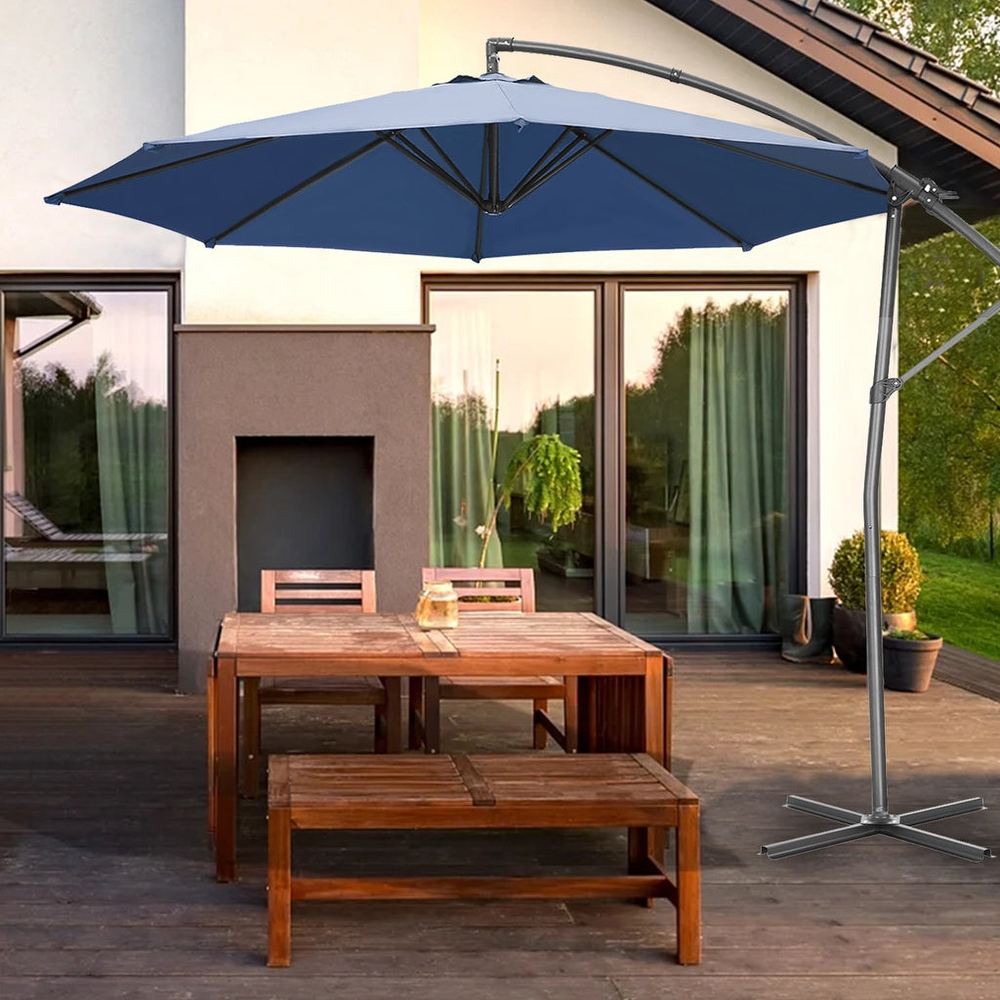 Zenova 10FT Patio Offset Umbrella with 360 Degree Rotation and Cross Base