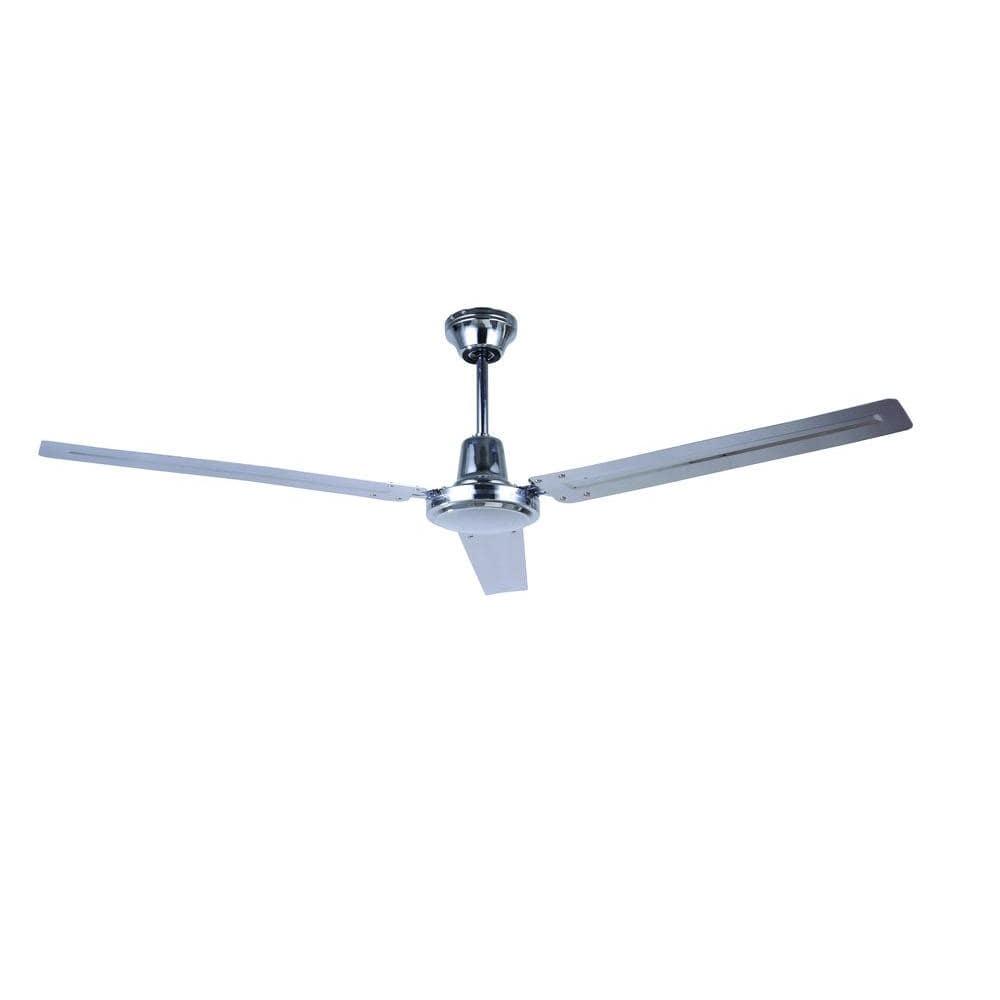 56 in Indoor Chrome Industrial Fan with 3 Metal Blades and 4Speed Wall Control