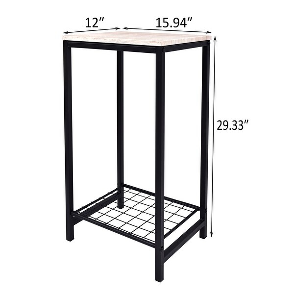 2-Tier End Table， Industrial Side Table Nightstand with Metal Frame - - 35974979
