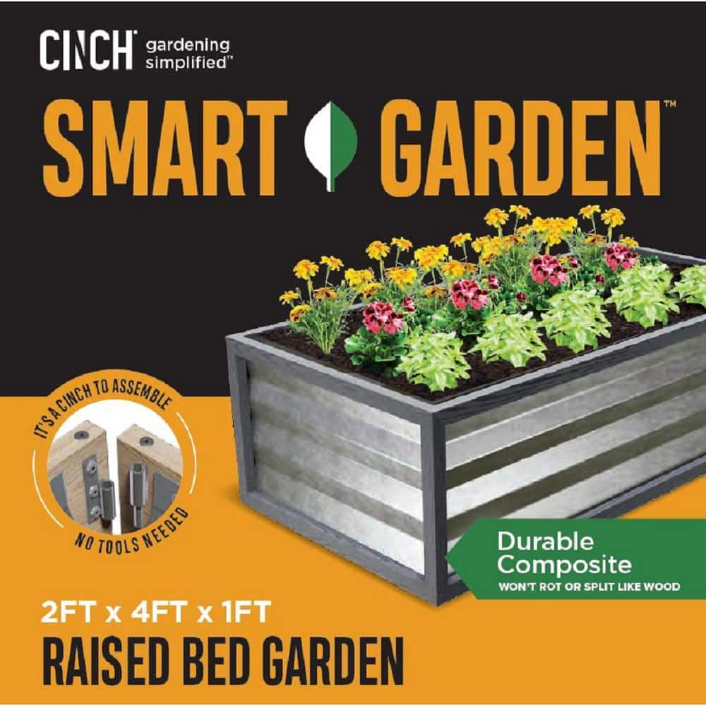 Cinch Smart Garden 48 in. x 24 in. x 12 in. Grey Composite with Galvanized Steel Raised Garden Bed 3053446