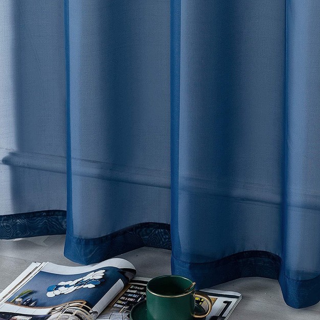 Kate Aurora Basic 2 Piece Navy Blue Lightweight Grommet Top Sheer Voile Window Curtain Panels 84 In Long