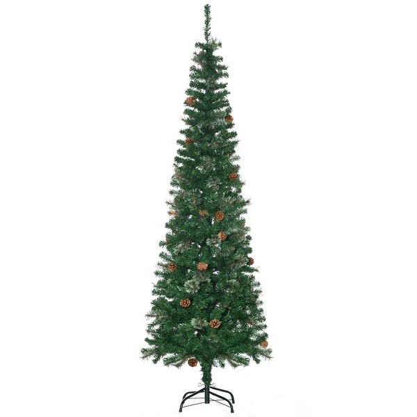 6.5FT Slim Pine Pencil Artificial Christmas Tree，Realistic Branches，Pine Cones，Metal Base