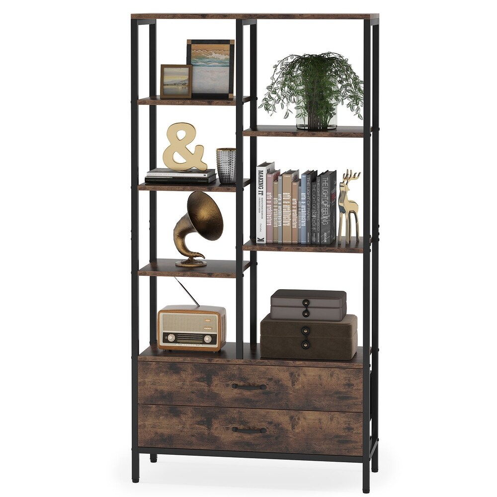 Tall Bookcase with Drawers  Industrial Bookshelves with Storage   31.49'' W x 11.81'' D x 66.92'' H