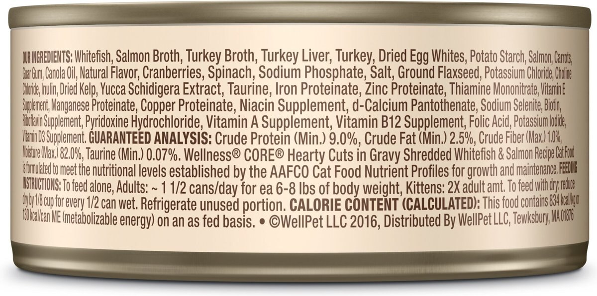 Wellness CORE Grain-Free Hearty Cuts in Gravy Shredded Whitefish and Salmon Recipe Canned Cat Food